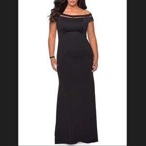 La Femme Curve 29049 Simple Prom Dress Plus Size 22 Off Shoulder Jersey Fitted